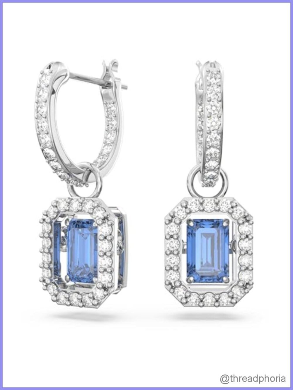 Octagon Cut Crystal Drop Earrings Rhodium Finish